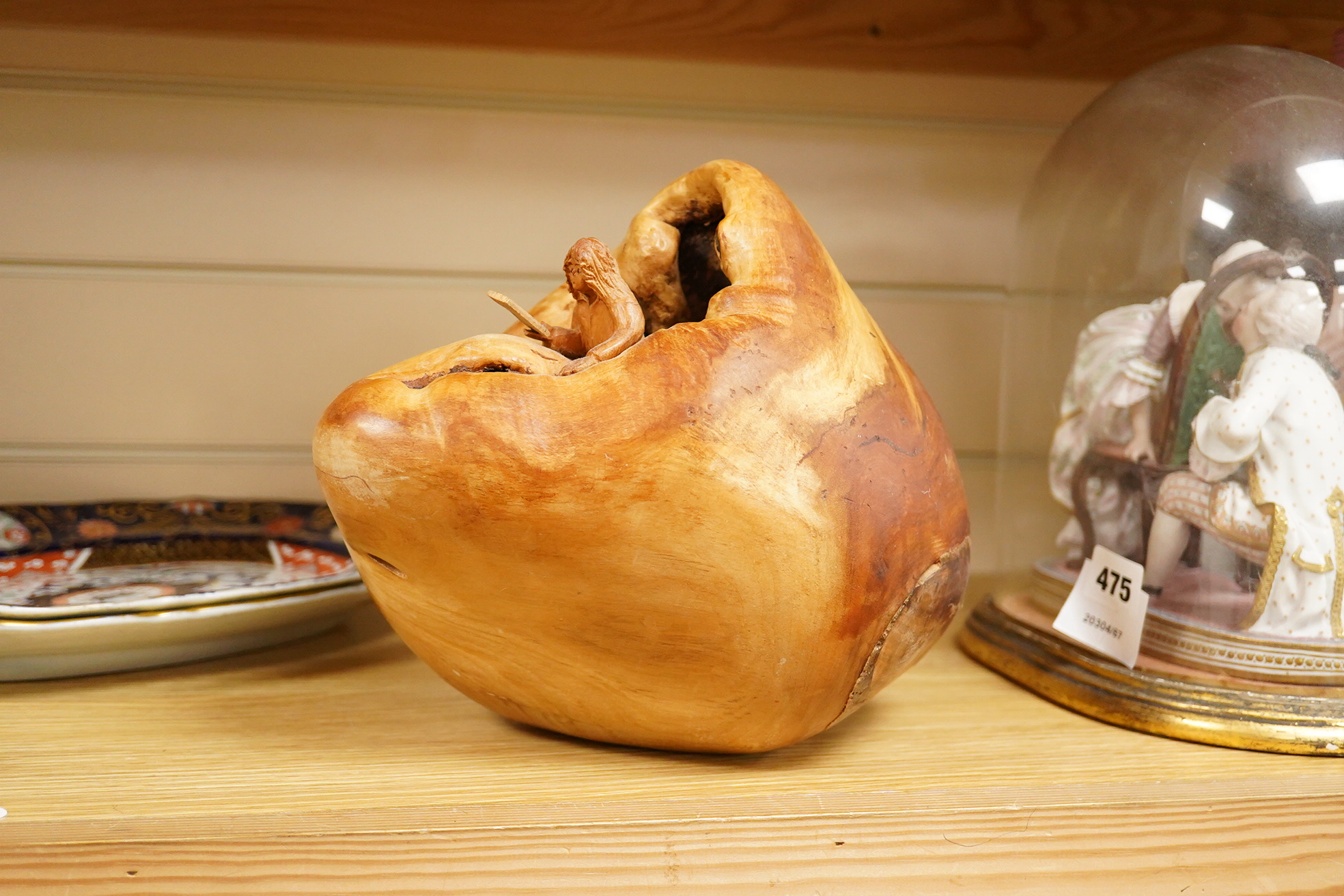 Pierre Decorse (b.1953), a large naturalistically modelled wooden sculpture depicting a figure emanating from a shell-like surround, 22cm high